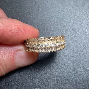 Vintage Sterling Silver 925 Round & Baguette Cubic Zirconia Wedding Band Size 7